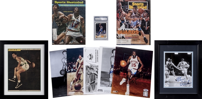 Collection of (10) Single Signed Basketball Autographed Photos, Magazines, and Card (PSA/DNA, JSA, and Steiner) 
